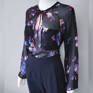 Dorothee Schumacher Blouse • Sheer Floral Top • Keyhole Bow • S-M